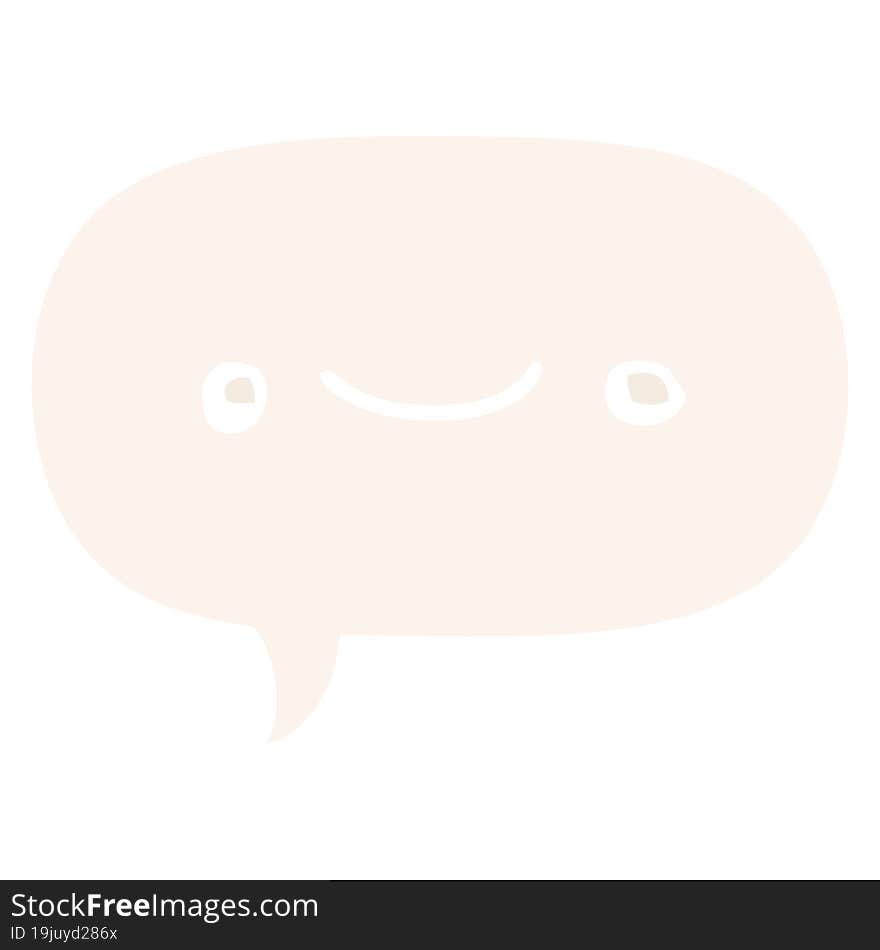 happy cartoon face and speech bubble in retro style