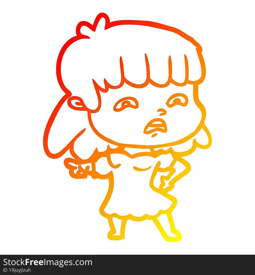 warm gradient line drawing cartoon worried woman