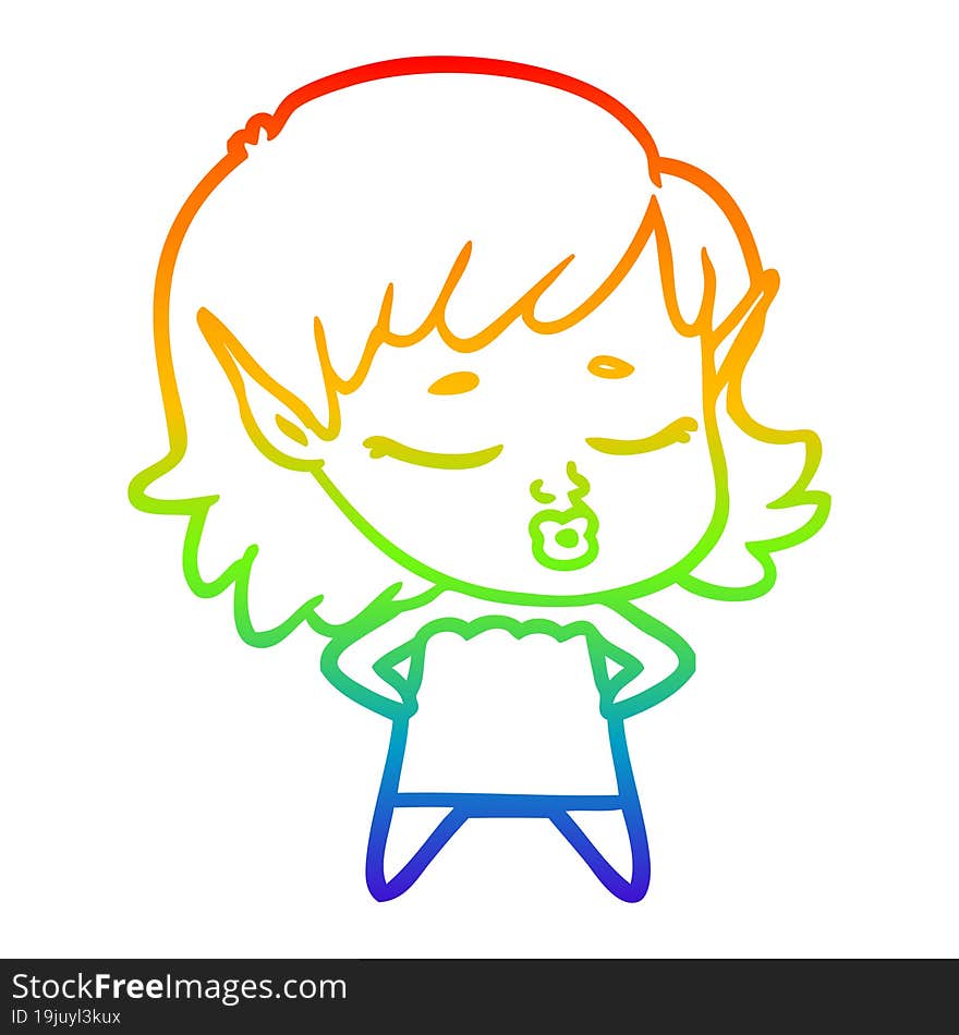 rainbow gradient line drawing of a pretty cartoon elf girl