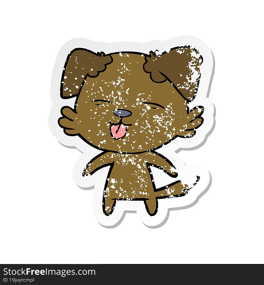 distressed sticker of a cartoon dog sticking out tongue