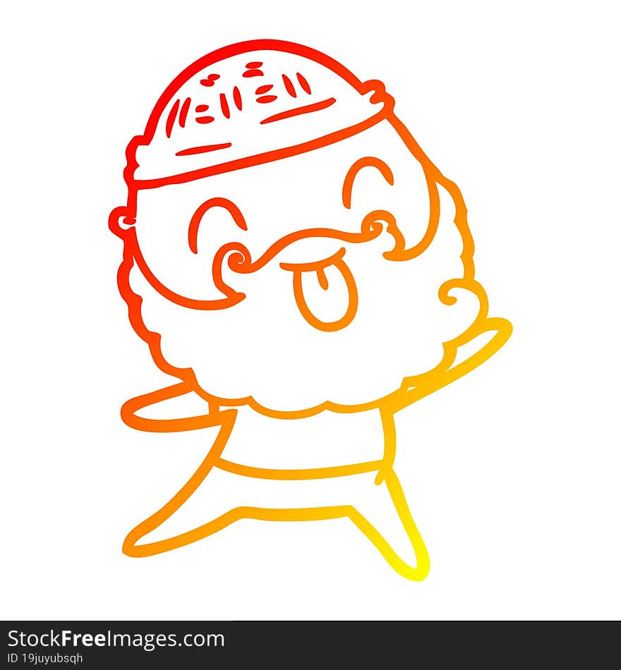 warm gradient line drawing man with beard sticking out tongue