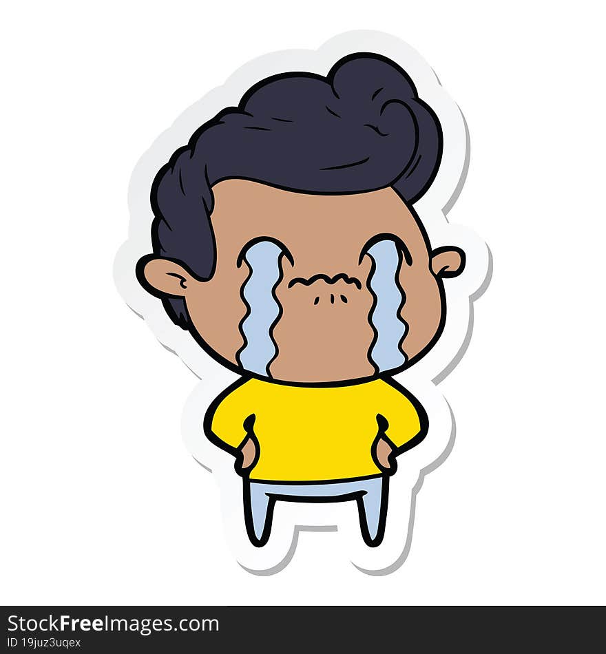 sticker of a cartoon man crying