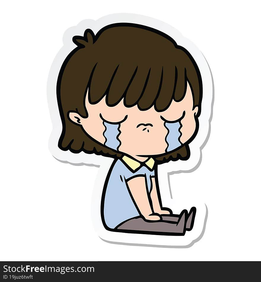 Sticker Of A Cartoon Woman Crying