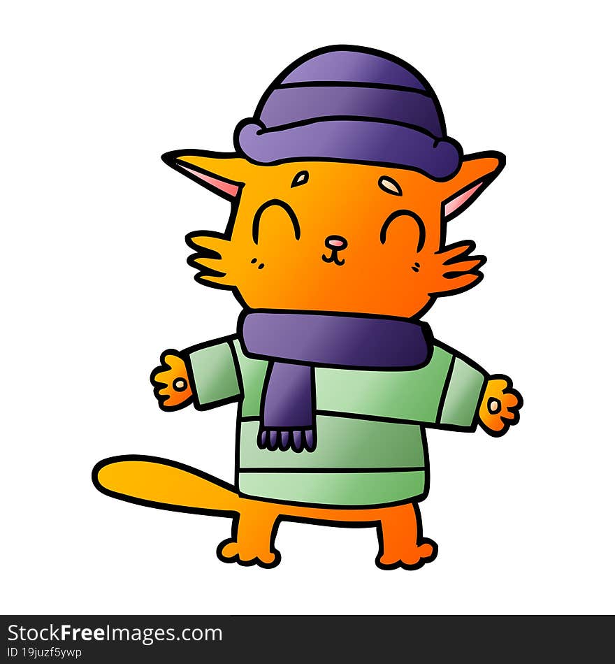 cartoon cat in winter clothes. cartoon cat in winter clothes