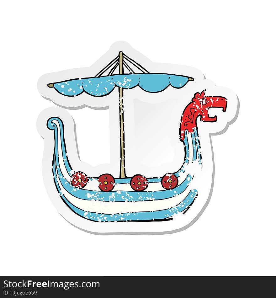 Retro Distressed Sticker Of A Cartoon Viking Ship