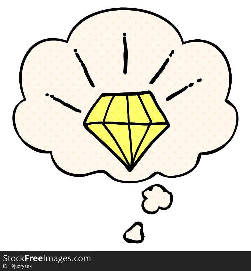 cartoon tattoo diamond with thought bubble in comic book style