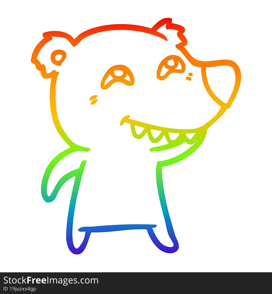 Rainbow Gradient Line Drawing Cartoon Polar Bear Showing Teeth