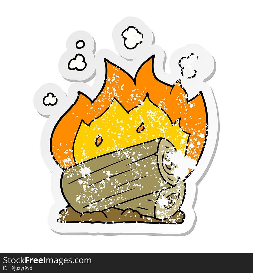 distressed sticker of a cartoon campfire