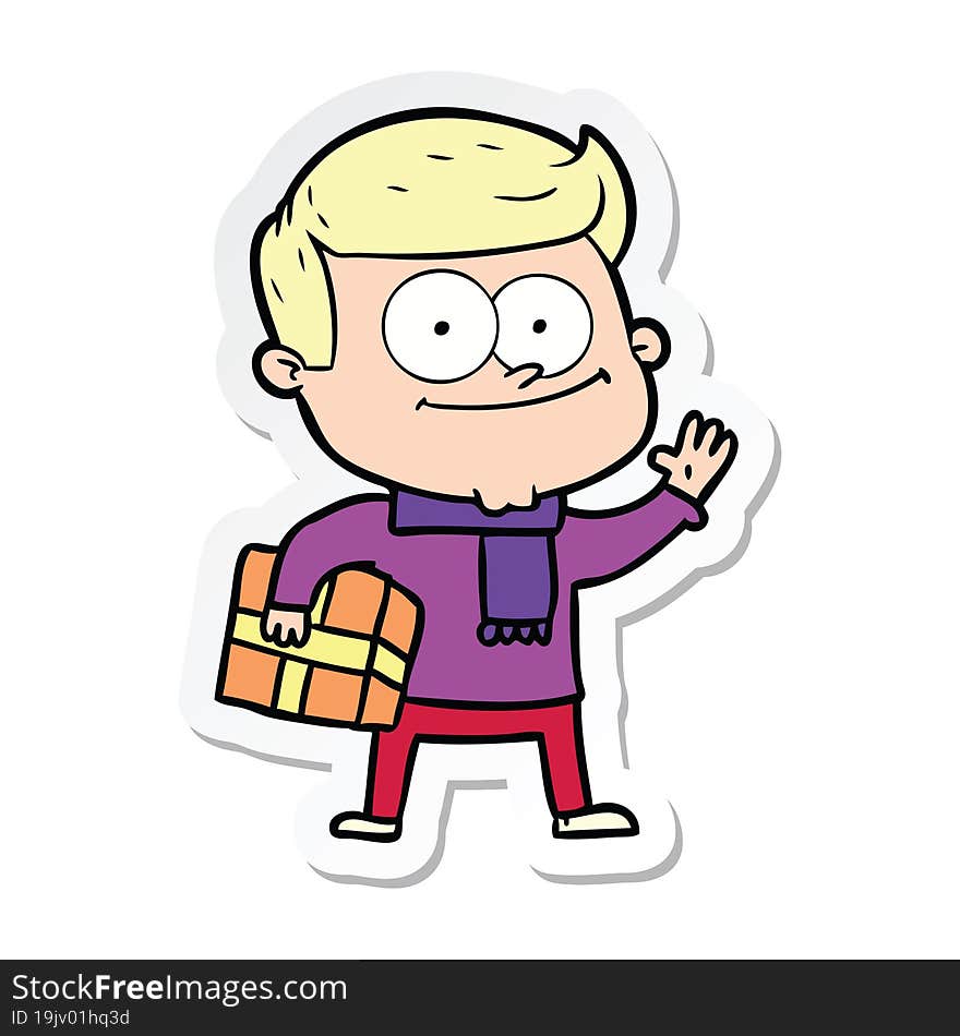 sticker of a cartoon happy man