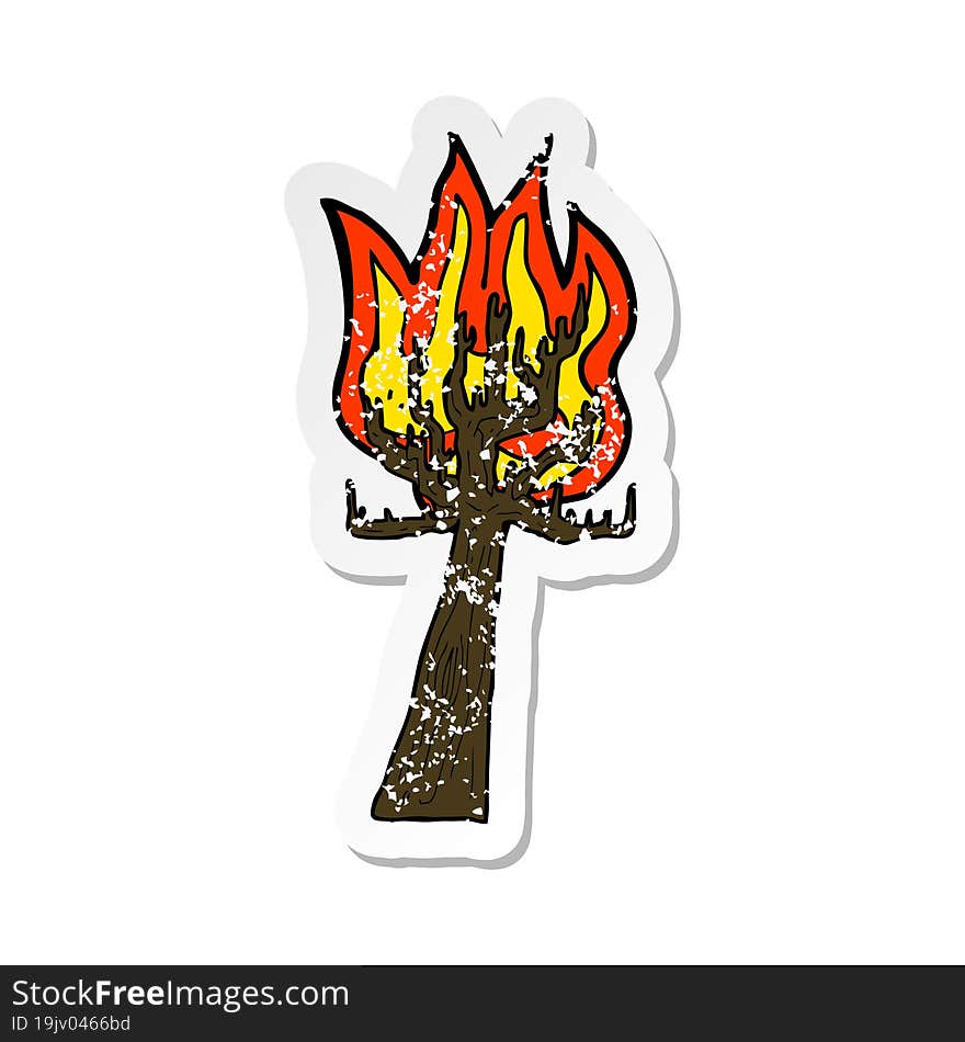 retro distressed sticker of a cartoon tree on fire