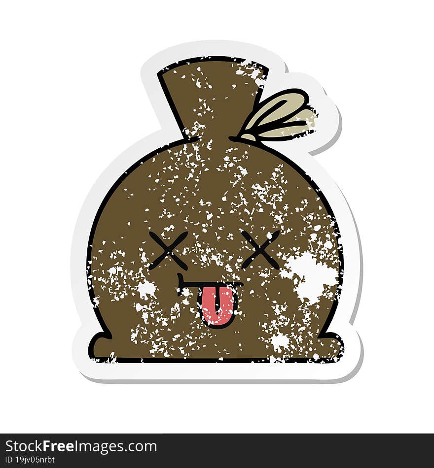 distressed sticker of a cute cartoon sack