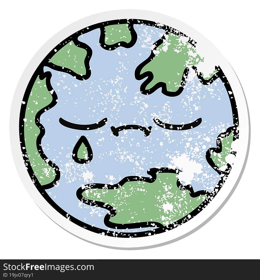 distressed sticker of a cute cartoon planet earth