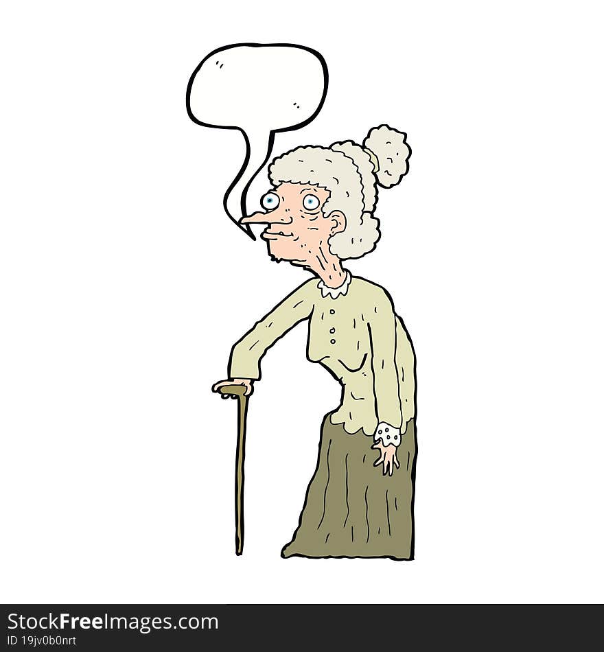 cartoon old woman with speech bubble