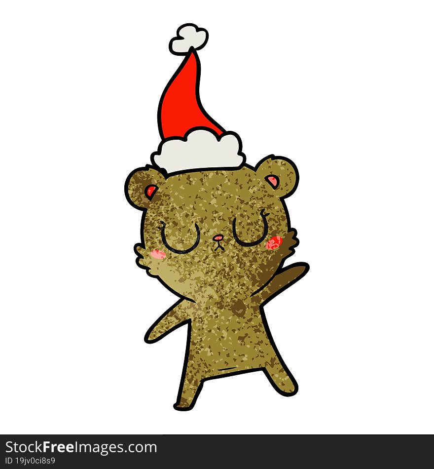 peaceful textured cartoon of a bear wearing santa hat