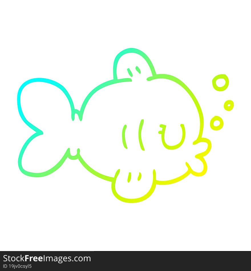 Cold Gradient Line Drawing Funny Cartoon Fish