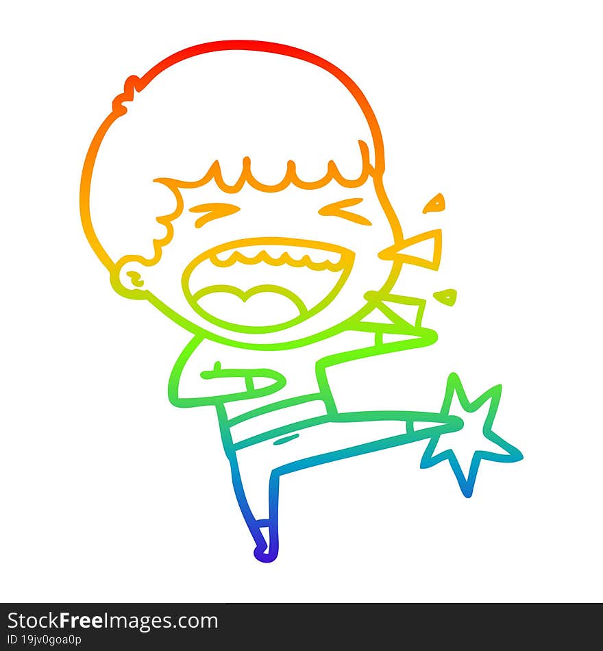 rainbow gradient line drawing of a cartoon laughing man