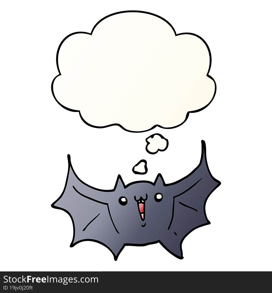 cartoon happy vampire bat and thought bubble in smooth gradient style