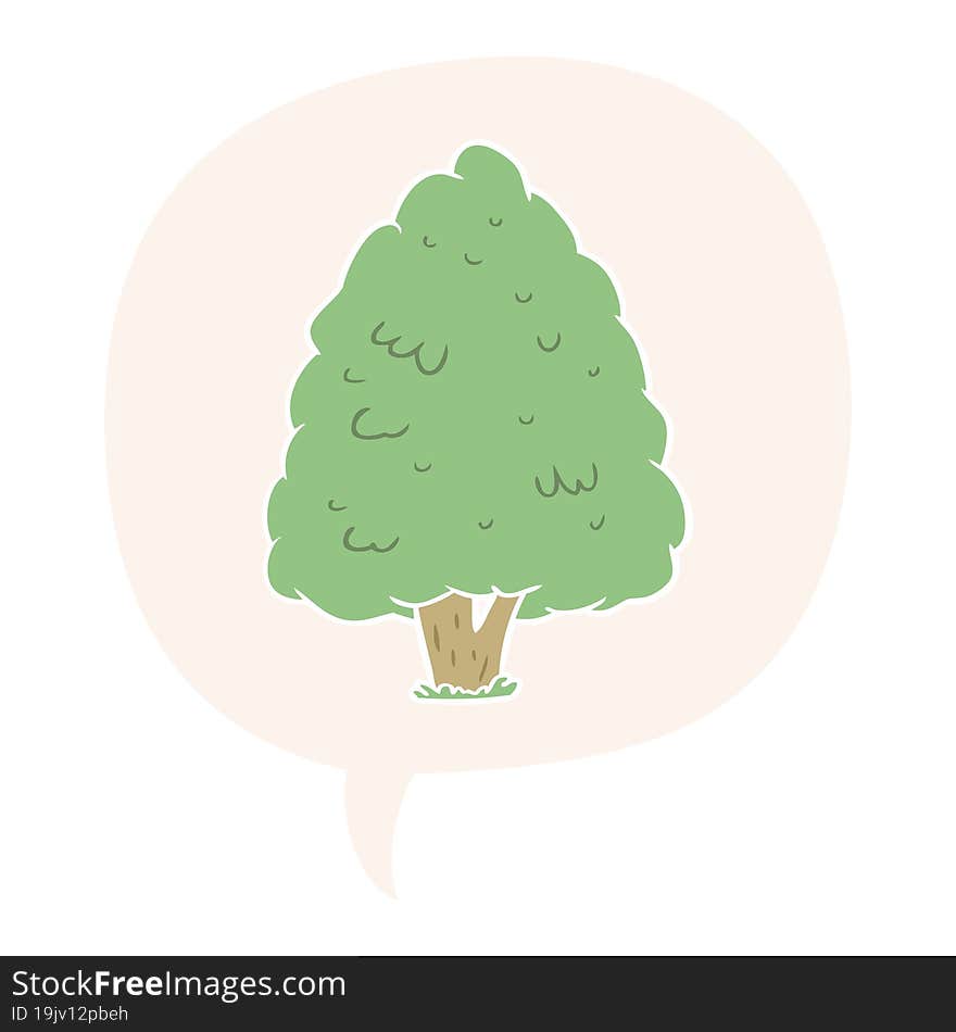 cartoon tall tree and speech bubble in retro style