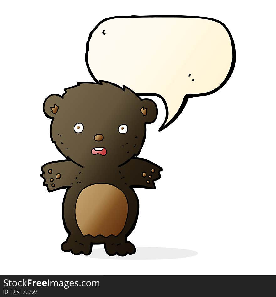 frightened black bear cartoon with speech bubble