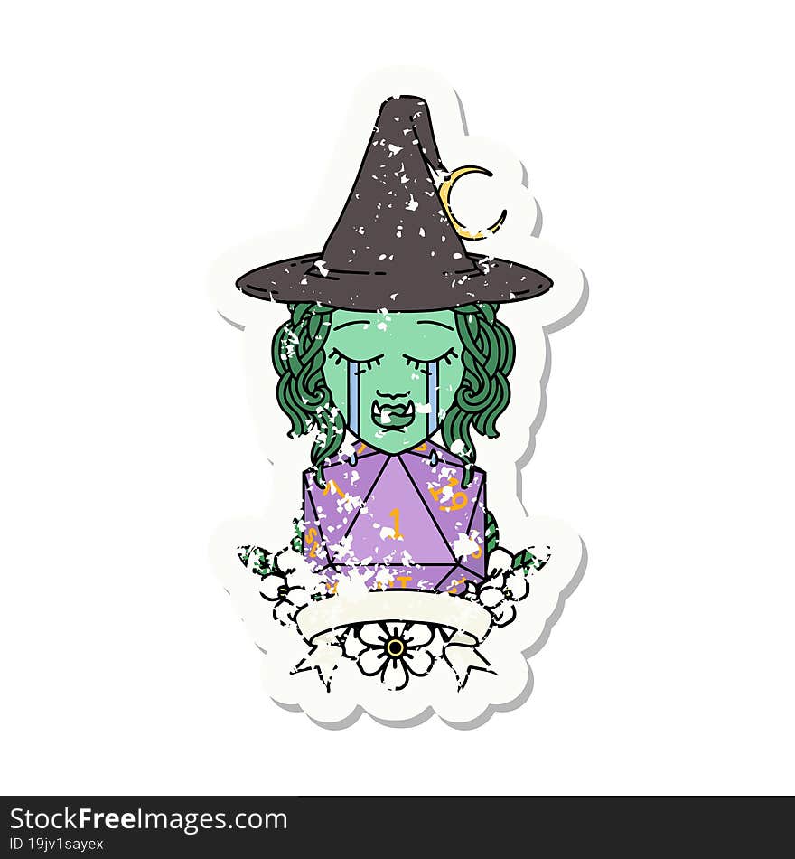 Crying Half Orc Witch Character With Natural One Roll Illustration