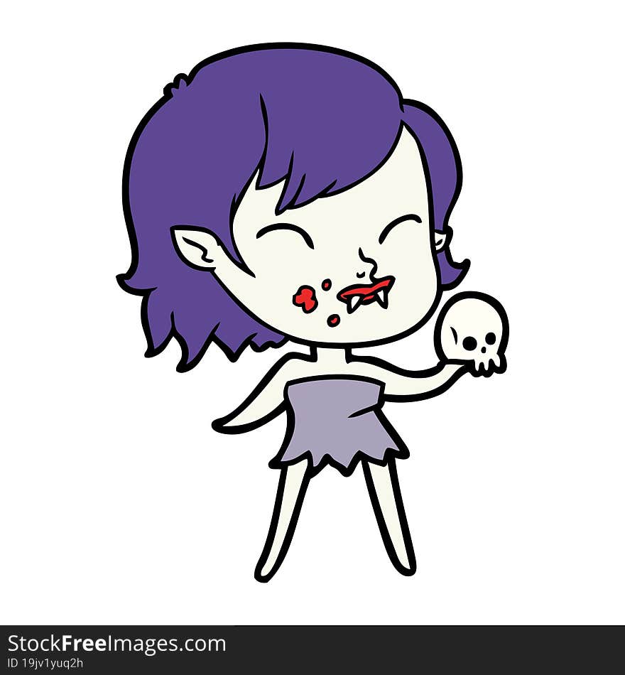 cartoon vampire girl with blood on cheek. cartoon vampire girl with blood on cheek