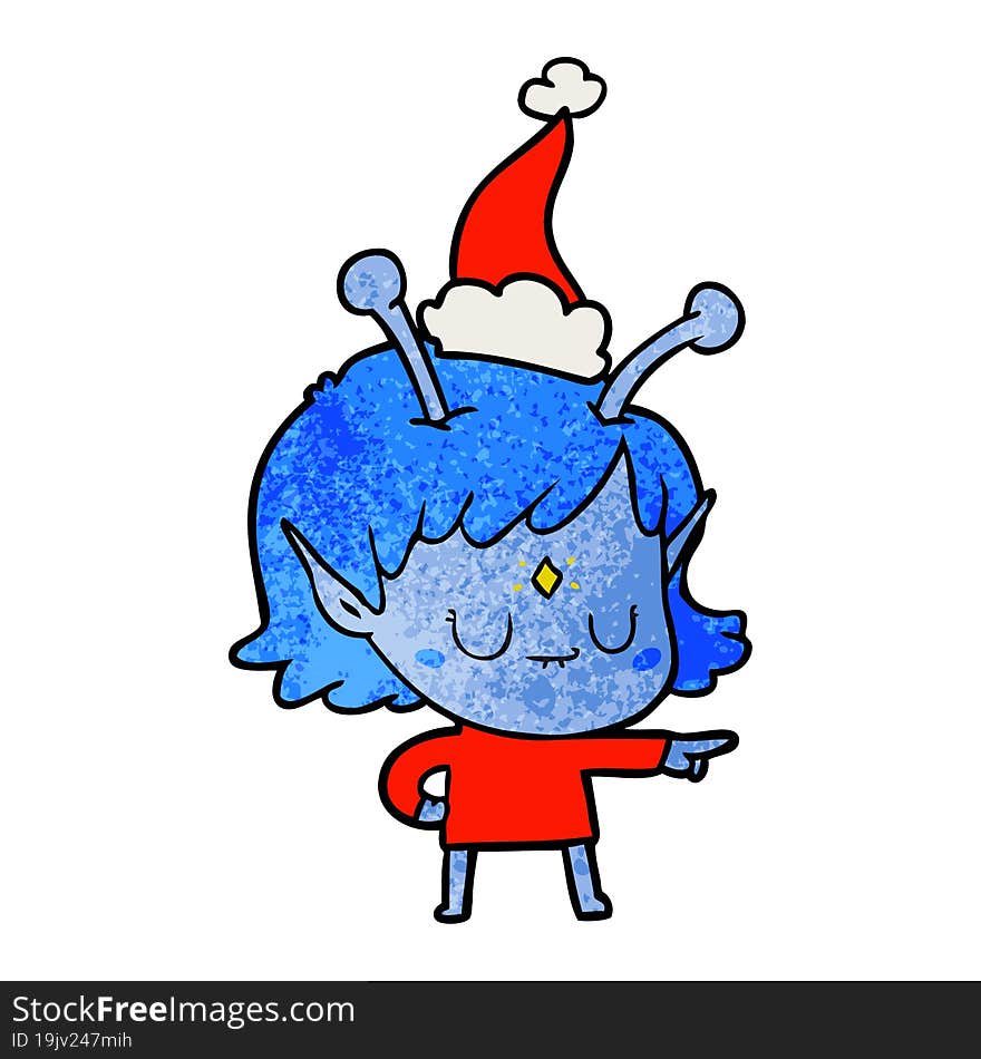 textured cartoon of a alien girl wearing santa hat