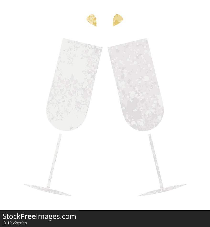 retro illustration style cartoon of a clinking champagne flutes