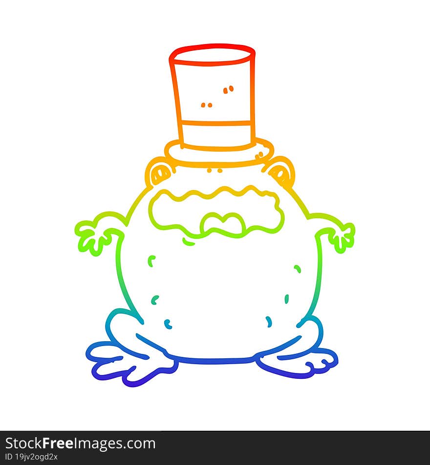 rainbow gradient line drawing cartoon toad wearing top hat