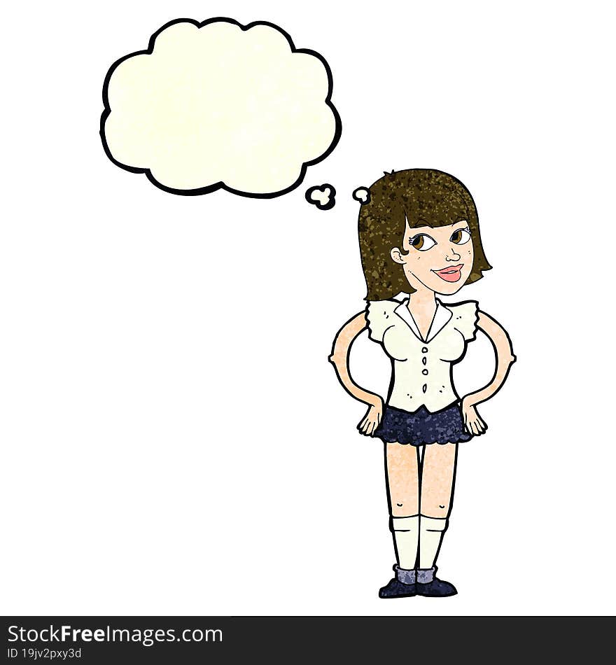 Cartoon Woman With Hands On Hips With Thought Bubble