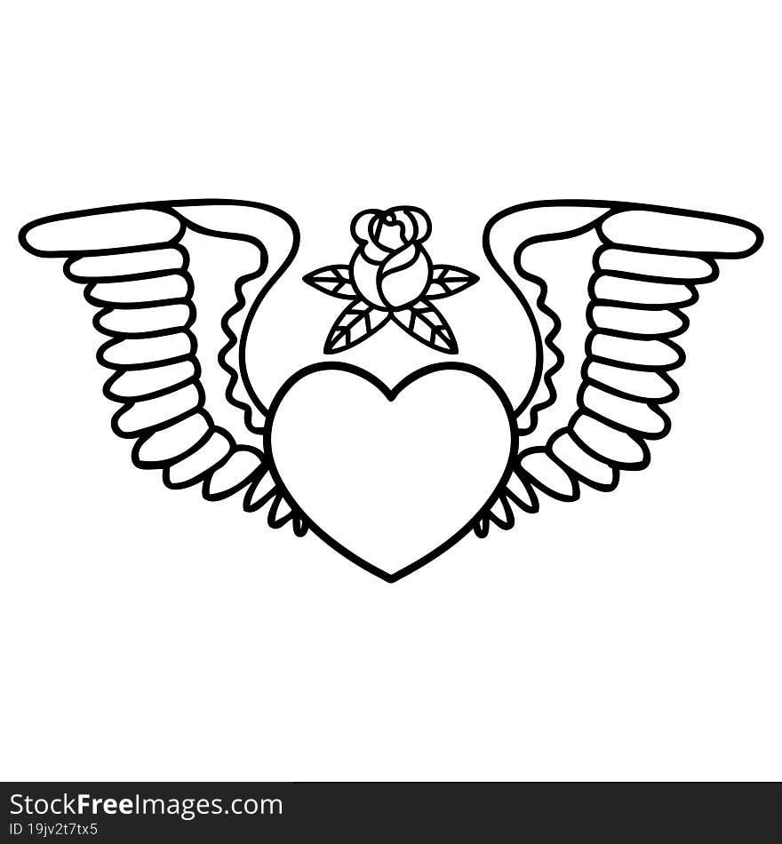 black line tattoo of a heart with wings