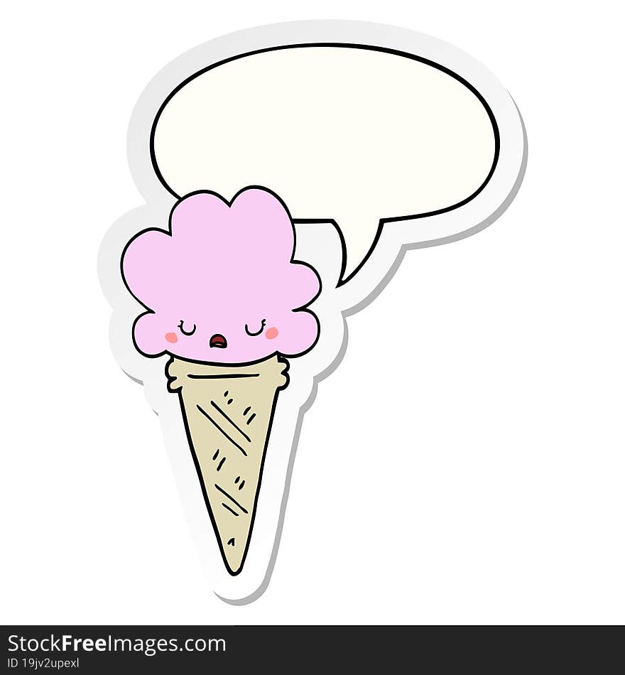 Cartoon Ice Cream And Face And Speech Bubble Sticker