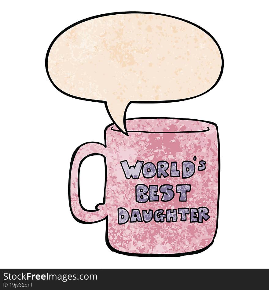 worlds best daughter mug and speech bubble in retro texture style