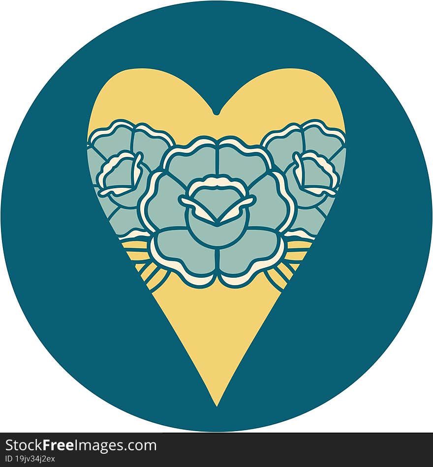 iconic tattoo style image of a heart and flowers. iconic tattoo style image of a heart and flowers