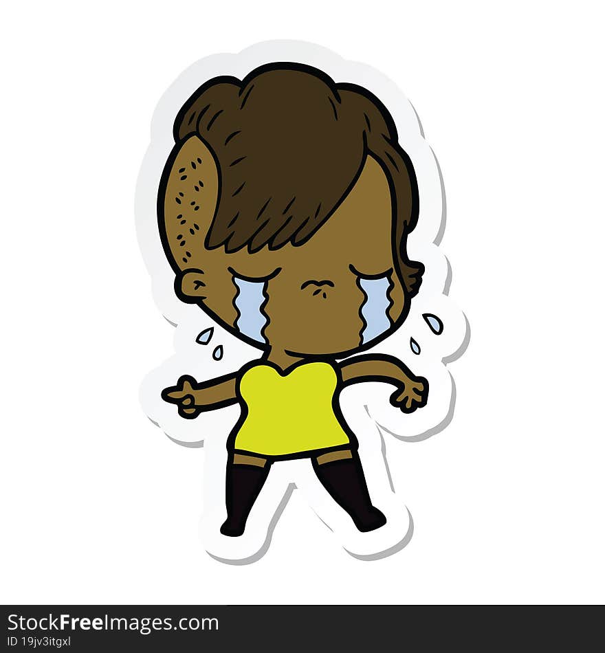 sticker of a cartoon crying girl