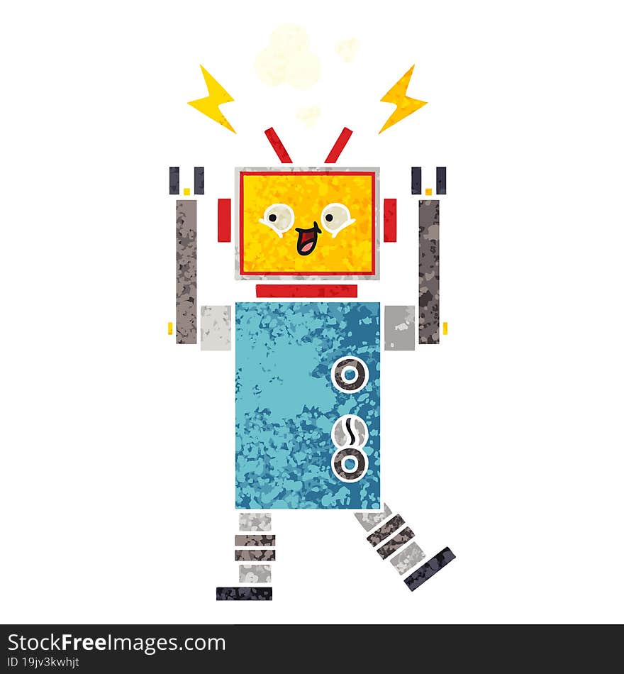 Retro Illustration Style Cartoon Robot