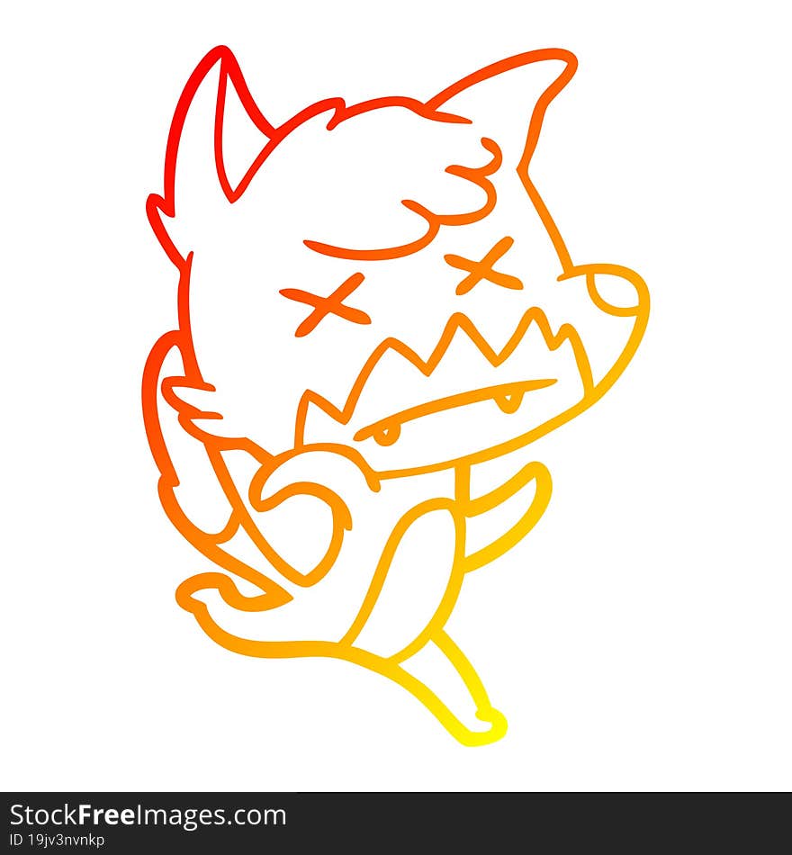 Warm Gradient Line Drawing Cartoon Cross Eyed Fox