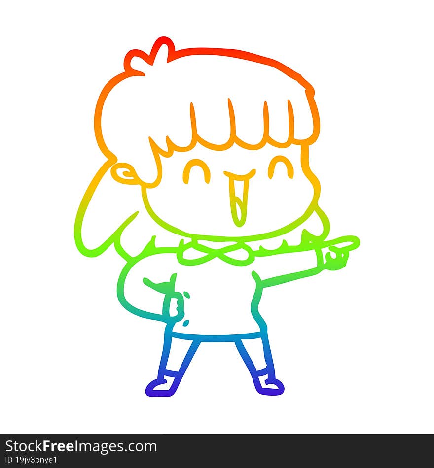 rainbow gradient line drawing of a cartoon woman