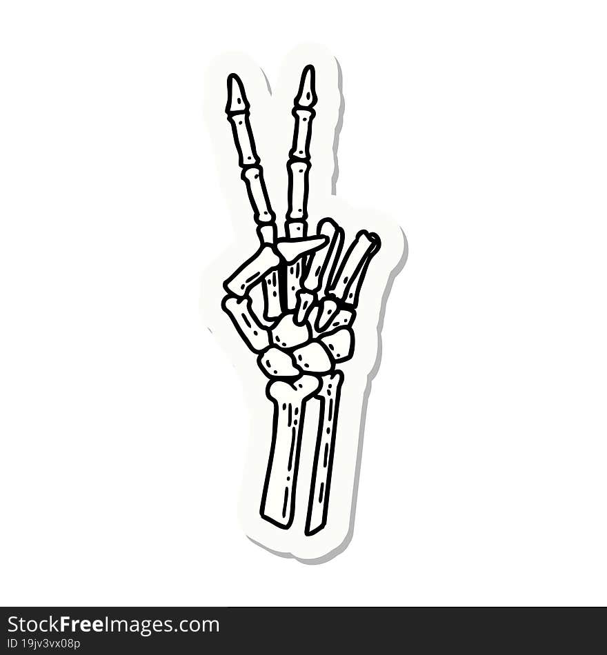 sticker of tattoo in traditional style of a skeleton giving a peace sign. sticker of tattoo in traditional style of a skeleton giving a peace sign