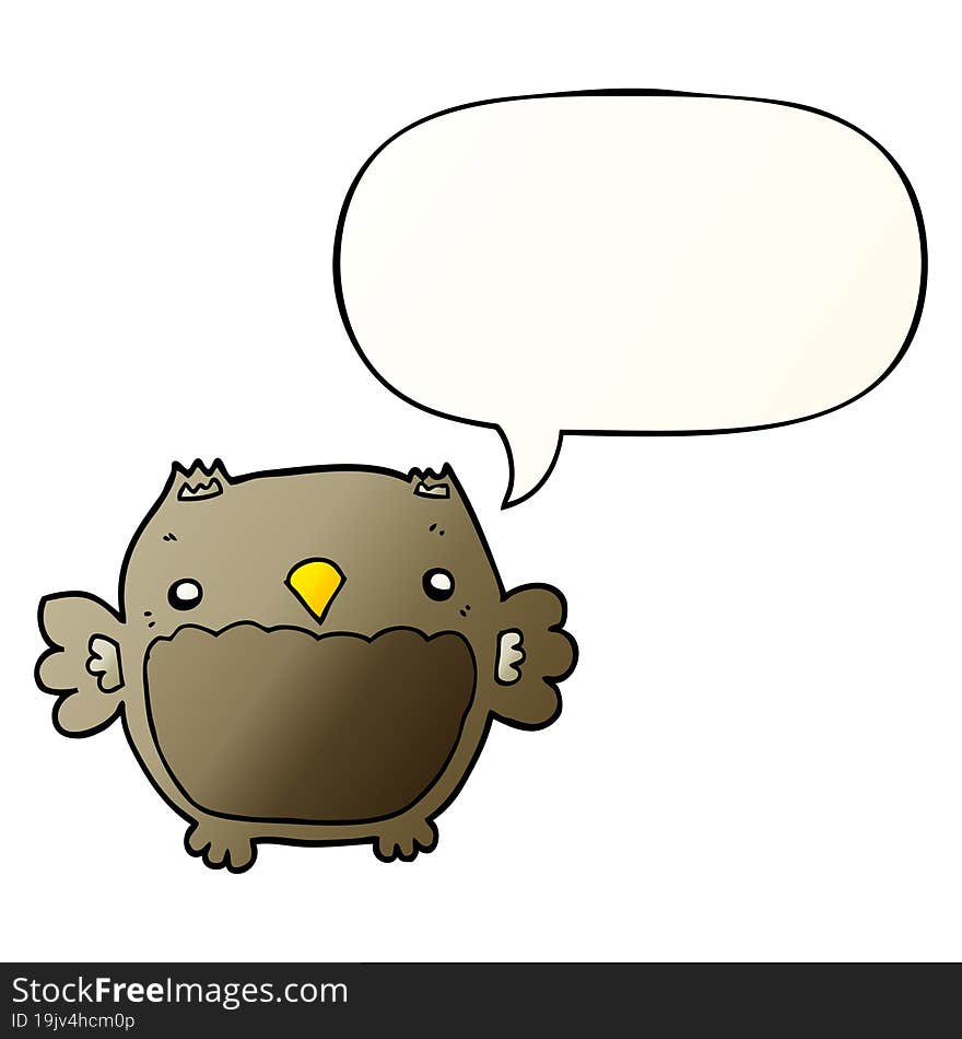 cartoon owl and speech bubble in smooth gradient style