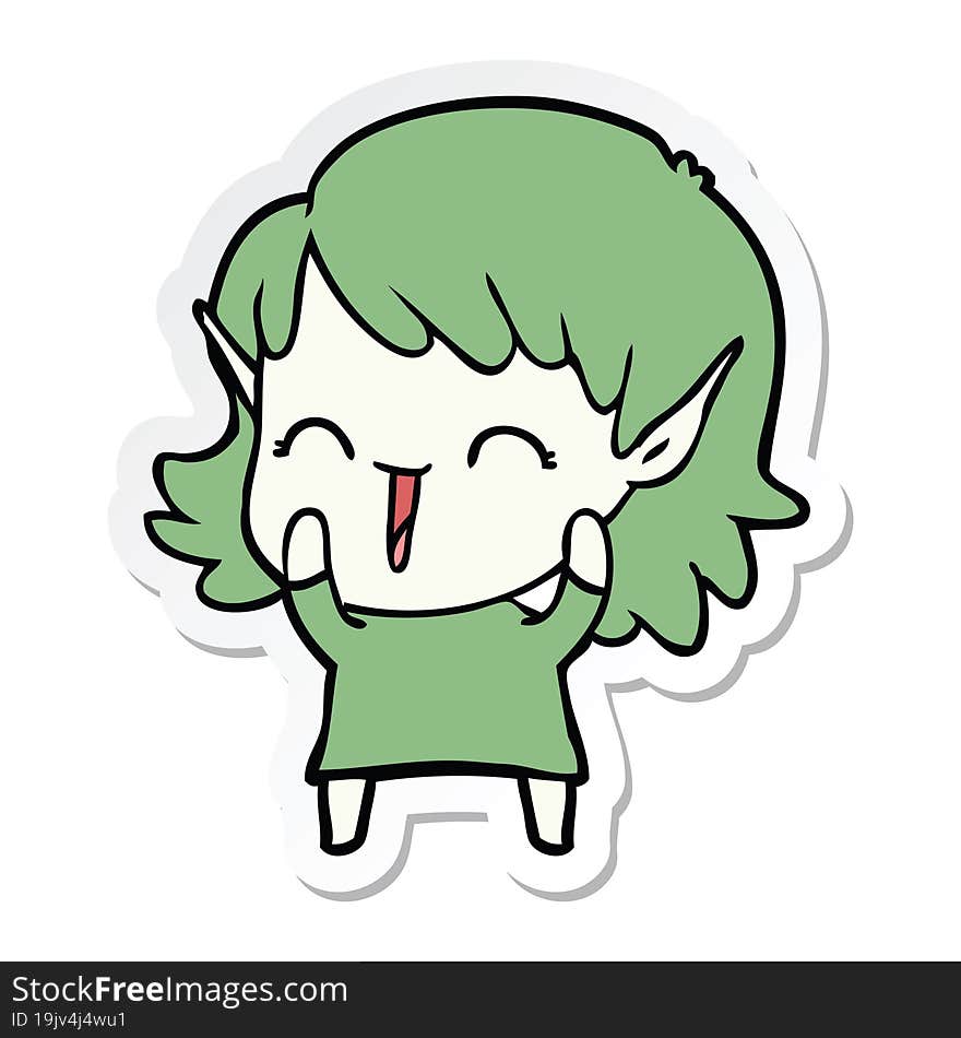 Sticker Of A Cartoon Elf Girl