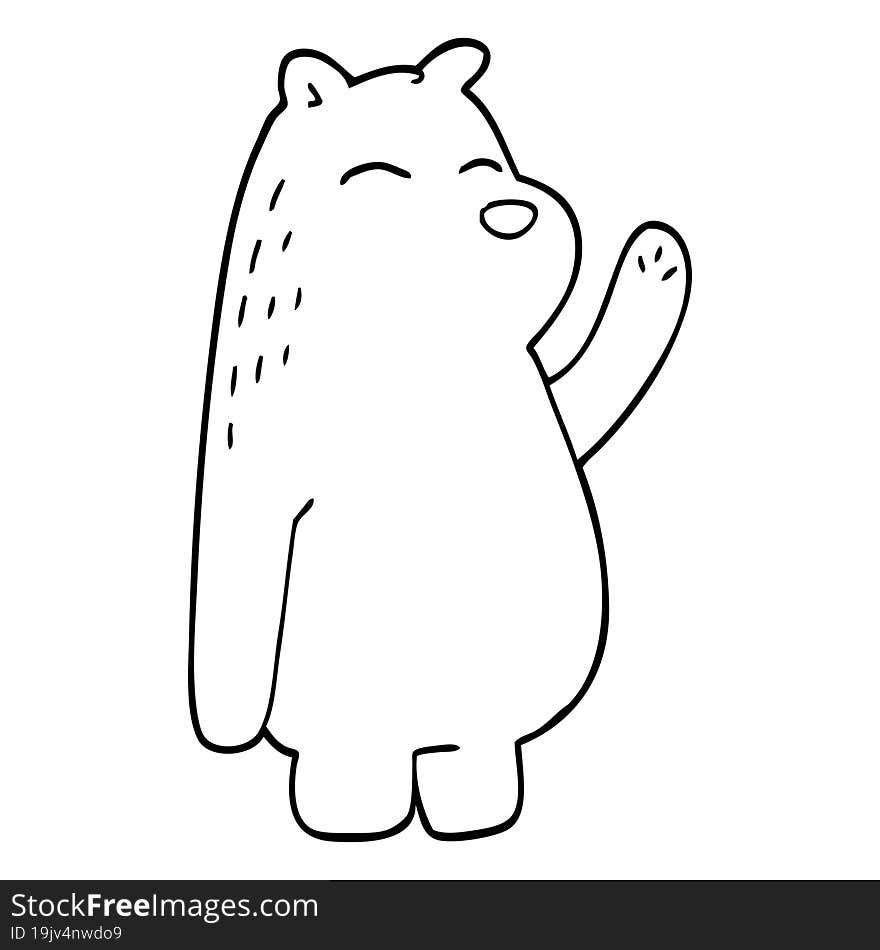 line drawing cartoon polar bear waving