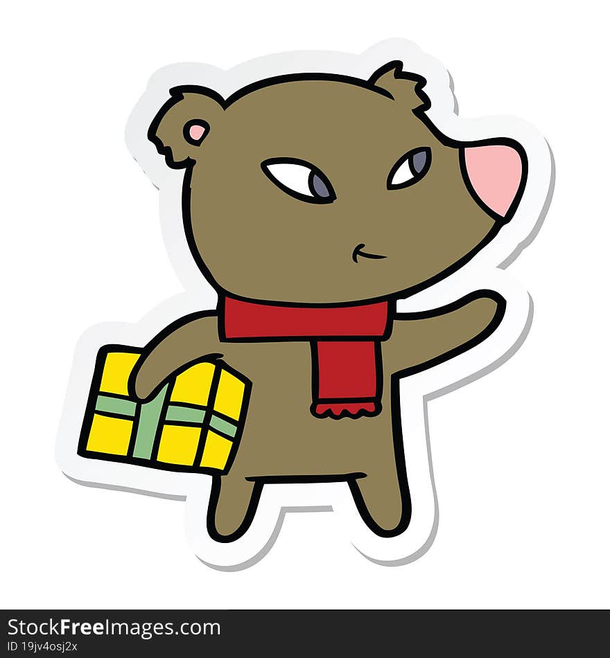 Sticker Of A Cute Cartoon Christmas Bear