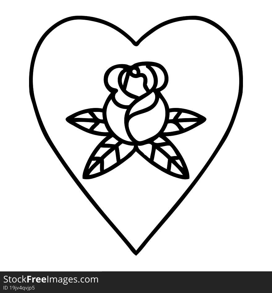 tattoo in black line style of a heart and flowers. tattoo in black line style of a heart and flowers