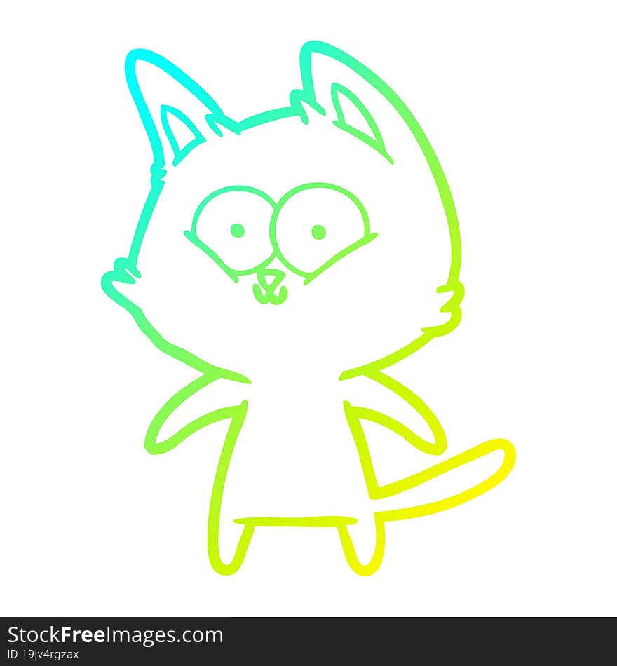 cold gradient line drawing of a happy cartoon cat