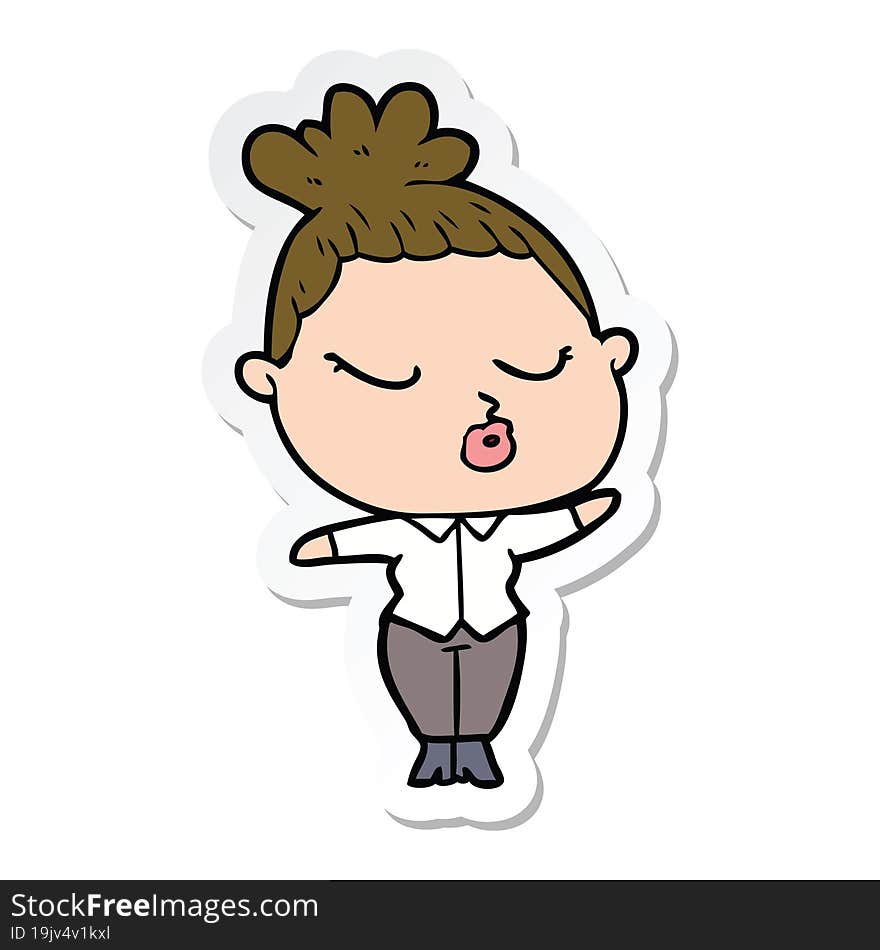 Sticker Of A Cartoon Calm Woman