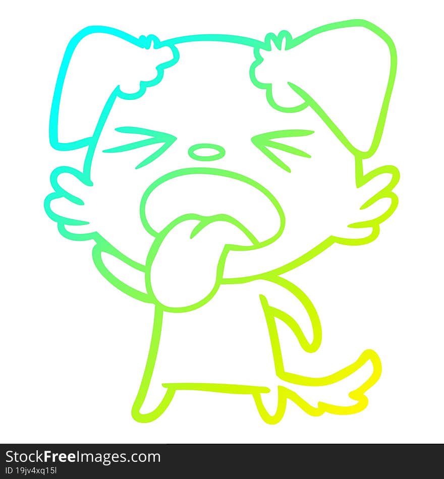 cold gradient line drawing of a cartoon disgusted dog