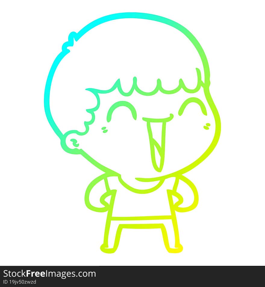 cold gradient line drawing of a cartoon happy man