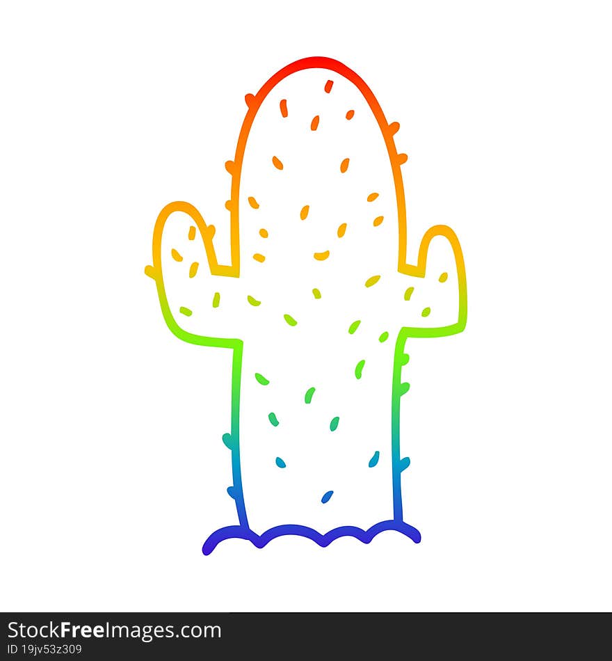 rainbow gradient line drawing cartoon cactus