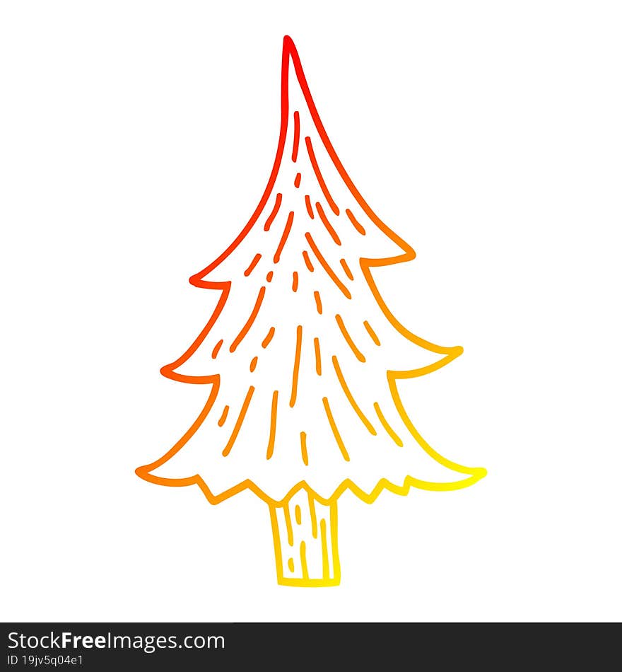 warm gradient line drawing cartoon pine trees