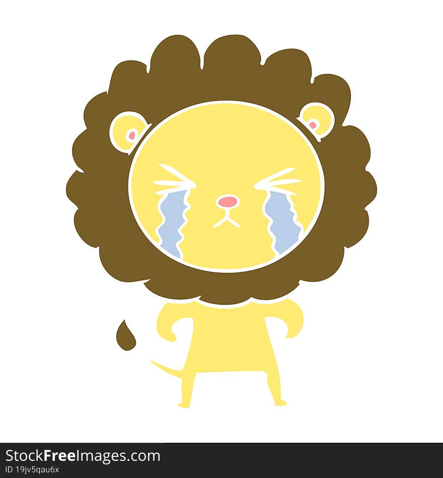 flat color style cartoon crying lion